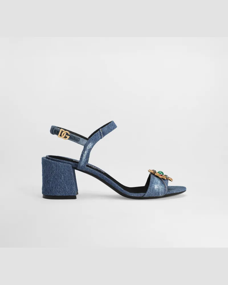 Dolce & Gabbana Sandalette Aus Denim Mit Stickereien Und Steinen - Frau Sandalen Und Wedges Mehrfarbig Mehrfarbig