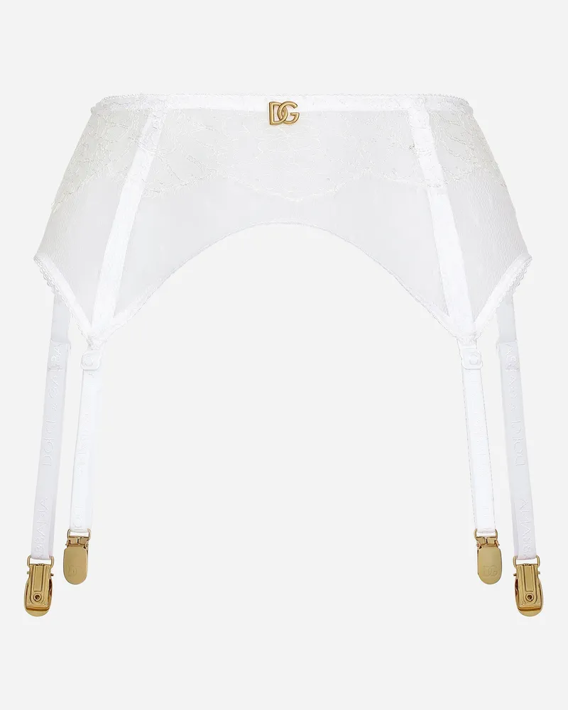 Dolce & Gabbana Strumpfhalter Aus Spitze Mit Dg-logo - Frau Socken Wei White