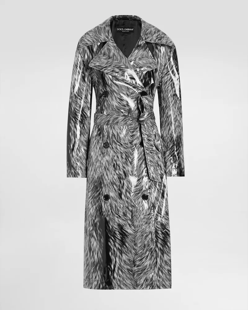 Dolce & Gabbana Trenchcoat Aus Beschichtetem Satin Fellprint - Frau Mäntel Und Jacken Grau Grau