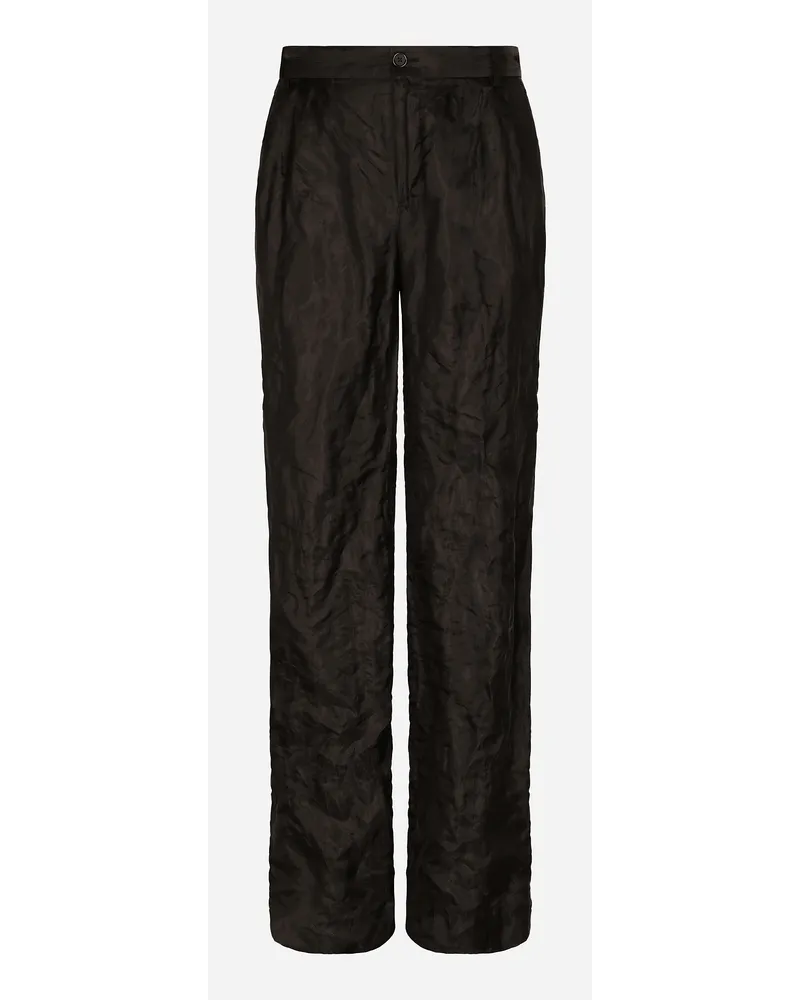 Dolce & Gabbana Sartoriale Hose mit geradem Bein aus Metallic-Funktionsgewebe und Seide Schwarz