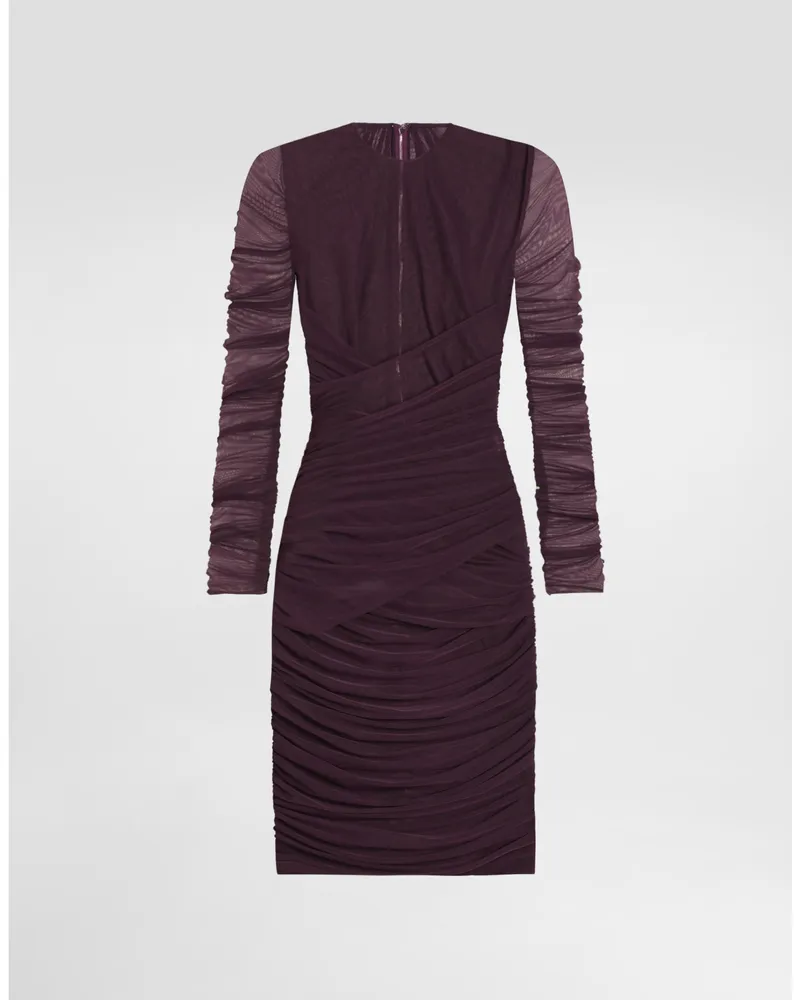 Dolce & Gabbana Kurzes Kleid Aus Leichtem Drapiertem Tüll - Frau Kleider Violett Violett