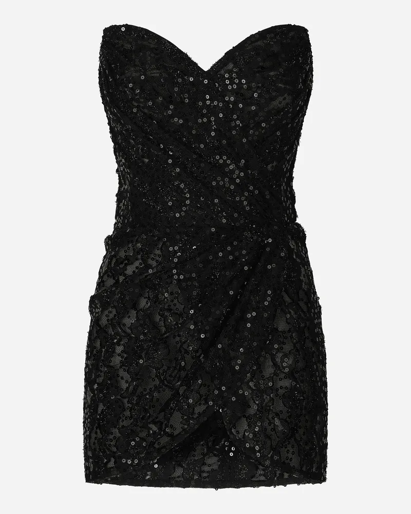 Dolce & Gabbana Kurzes Kleid Mit Paillettenstickerei - Frau Kleider Schwarz Schwarz