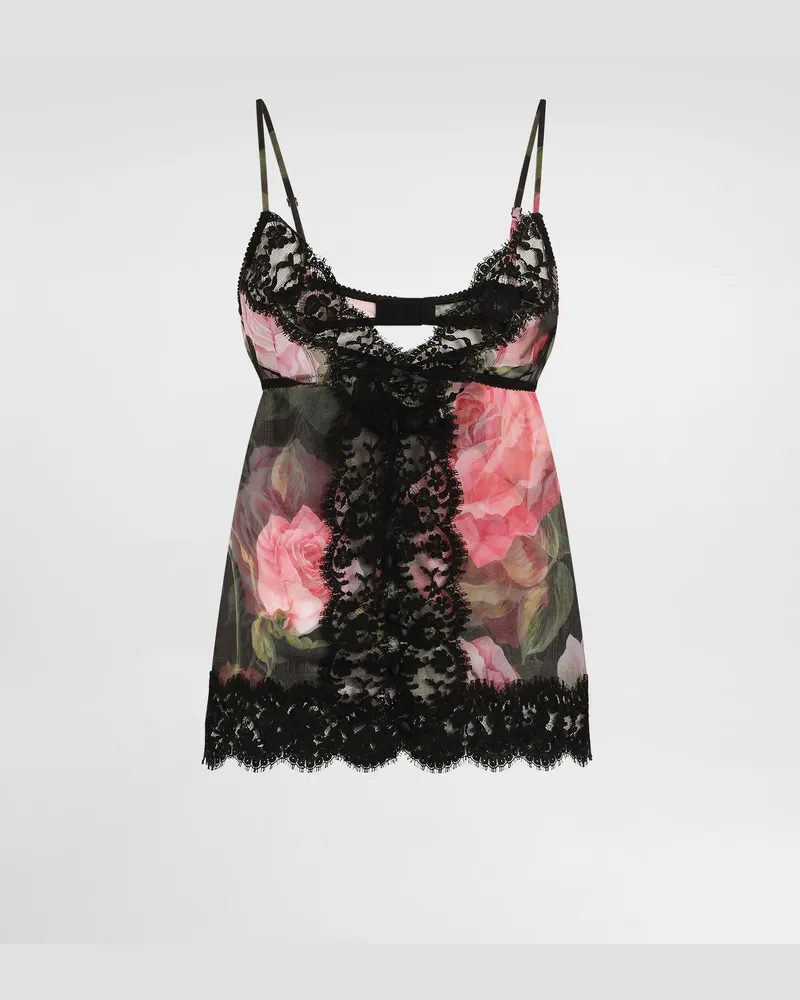 Dolce & Gabbana Dessous-top Aus Chiffon Und Spitze Rosenprint - Frau Unterwäsche Drucken Drucken
