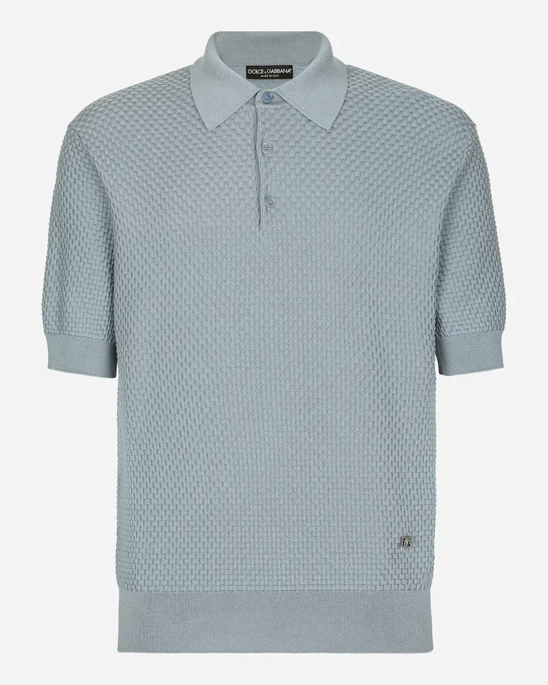 Dolce & Gabbana Poloshirt Baumwollstretch Mit Dg-hardware - Mann Strickwaren Hellblau Azurblau