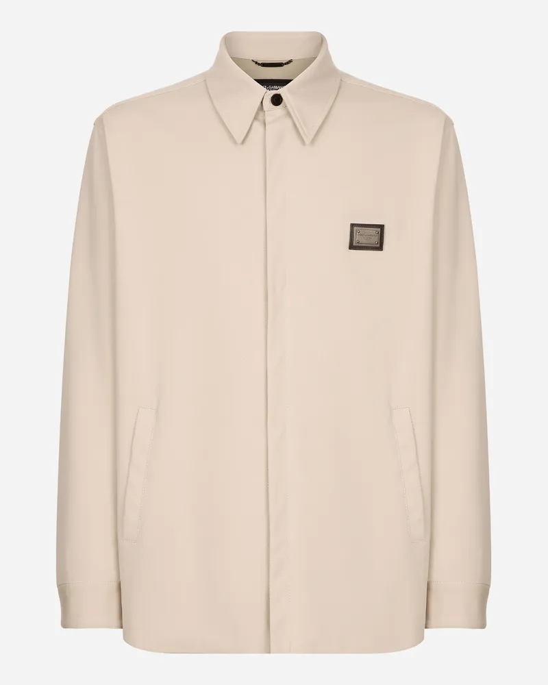 Dolce & Gabbana Hemd Aus Technischem Gewebe Mit Plakette - Mann Hemden Beige Beige