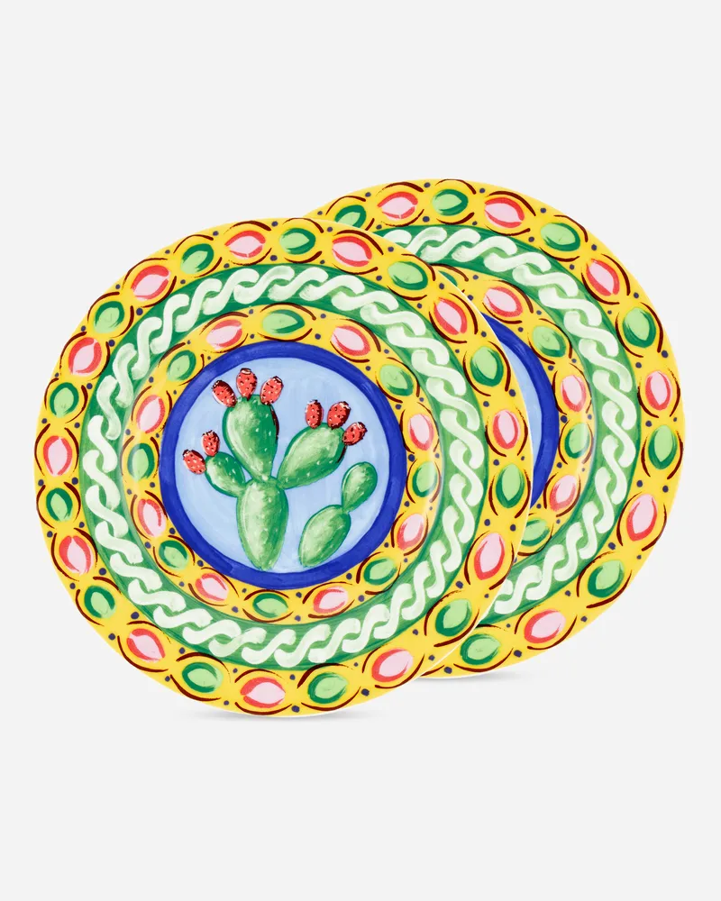 Dolce & Gabbana Set 2 Bread Plates In Fine Porcelain - Brotteller Mehrfarbig Mehrfarbig