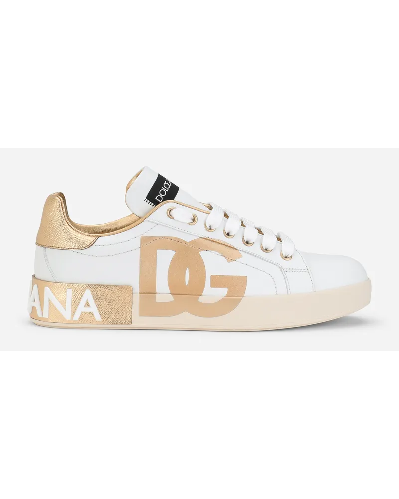 Dolce & Gabbana Sneaker Portofino aus Kalbsleder mit DG-Logo Weiss