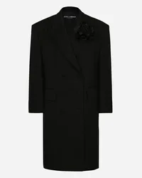 Dolce & Gabbana Zweireihiger Oversize-Mantel aus Wollkrepp Black