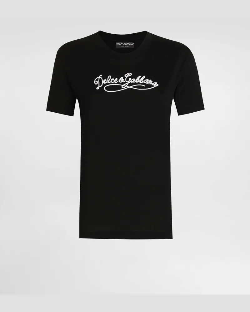 Dolce & Gabbana T-shirt Aus Jersey Mit Stickerei - Frau T-shirts Und Sweatshirts Schwarz Schwarz
