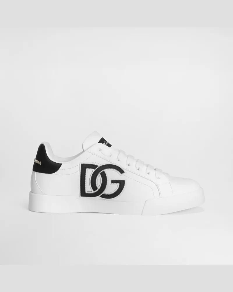 Dolce & Gabbana Sneaker Portofino Aus Kalbsleder Mit Dg-logo - Frau Sneakers Schwarz Leder Mehrfarbig