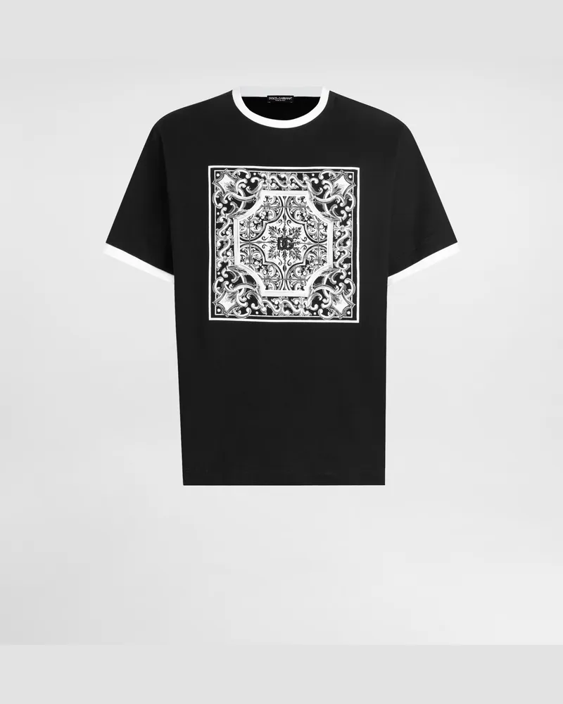 Dolce & Gabbana T-shirt Aus Baumwolle Mit Print Und Stickerei - Mann T-shirts Und Polos Schwarz Schwarz