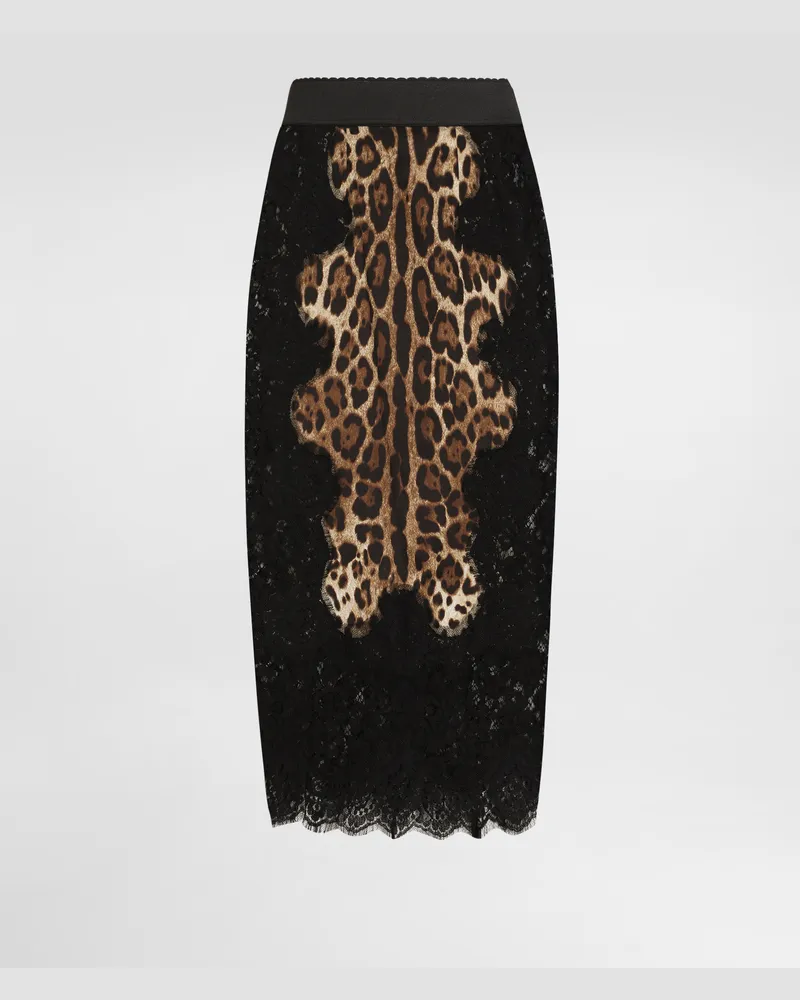 Dolce & Gabbana Midirock Aus Leoprint-satin Mit Einsätzen Aus Spitze - Frau Röcke Animalprint Baumwolle Animal-print