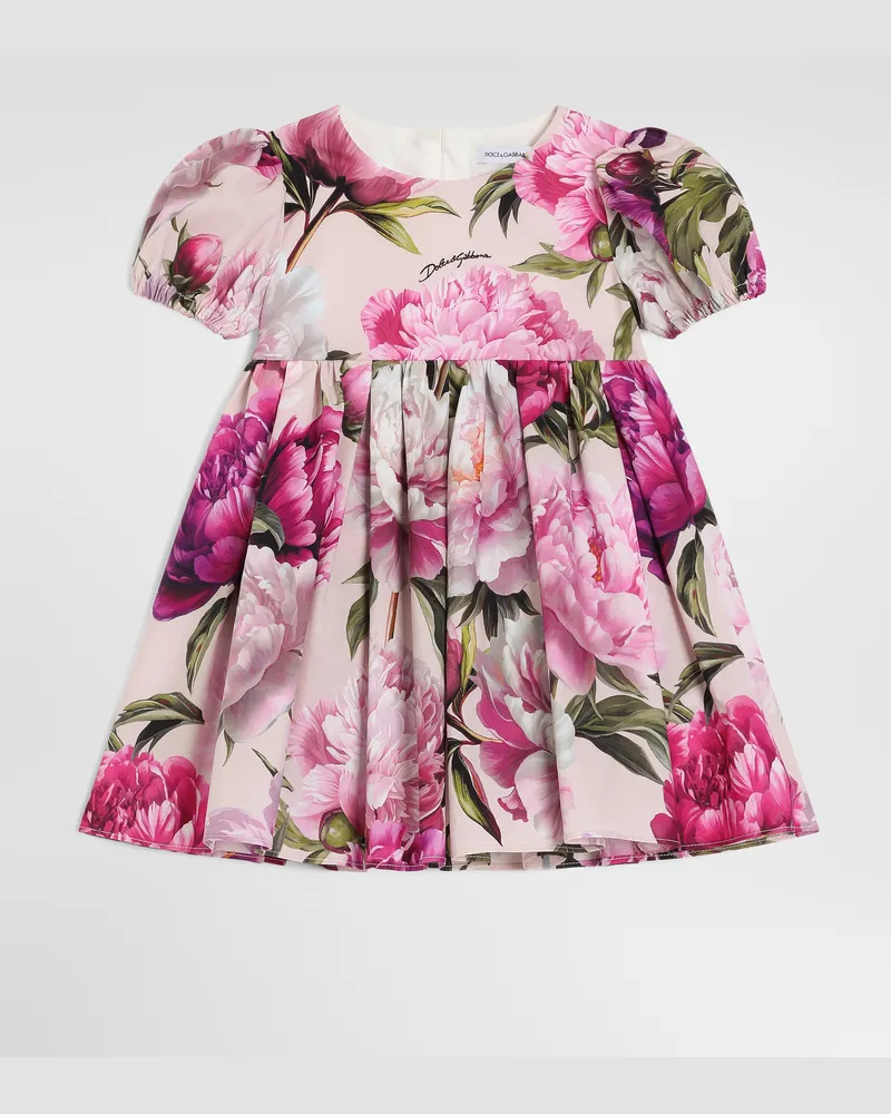 Dolce & Gabbana Kleid Aus Popeline Mit Pfingstrosen-print - Frau Collection Multicolor Multicolor