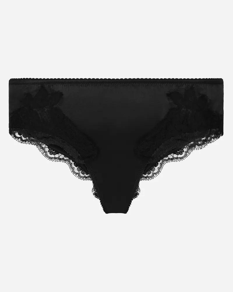 Dolce & Gabbana Der Slip Aus Elastischem Seidensatin Mit Einsätzen Aus Baumwollspitze Bleibt Auch Unter Sinnlichen Looks Unsichtbar Und Ist Angenehm Zu Tragen. - Frau Unterwäsche Schwarz Seide Schwarz