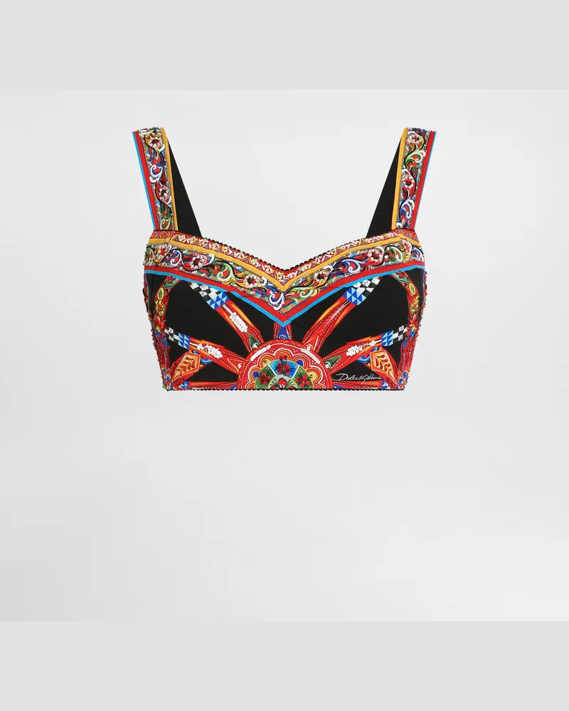 Dolce & Gabbana Bustier-top Aus Charmeuse Mit Carretto-print - Frau Blusen Und Tops Mehrfarbig Multicolor