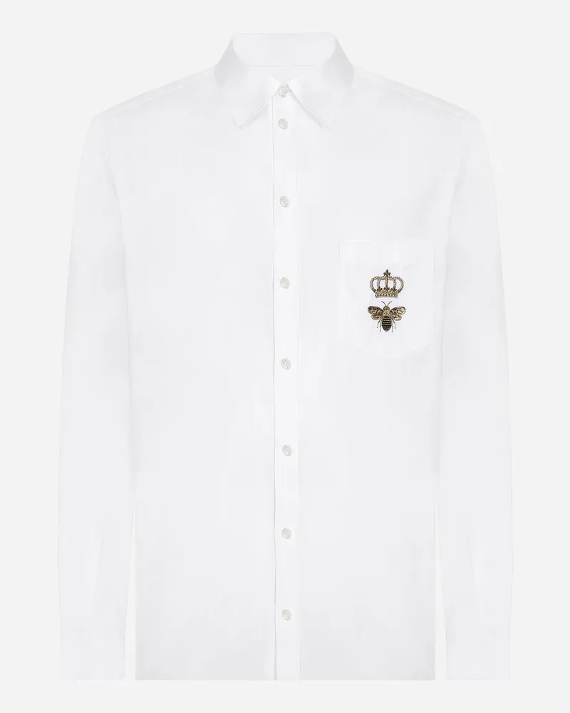 Dolce & Gabbana Hemd Martini Aus Baumwolle Mit Stickerei - Mann Hemden Wei� Baumwolle Weiss