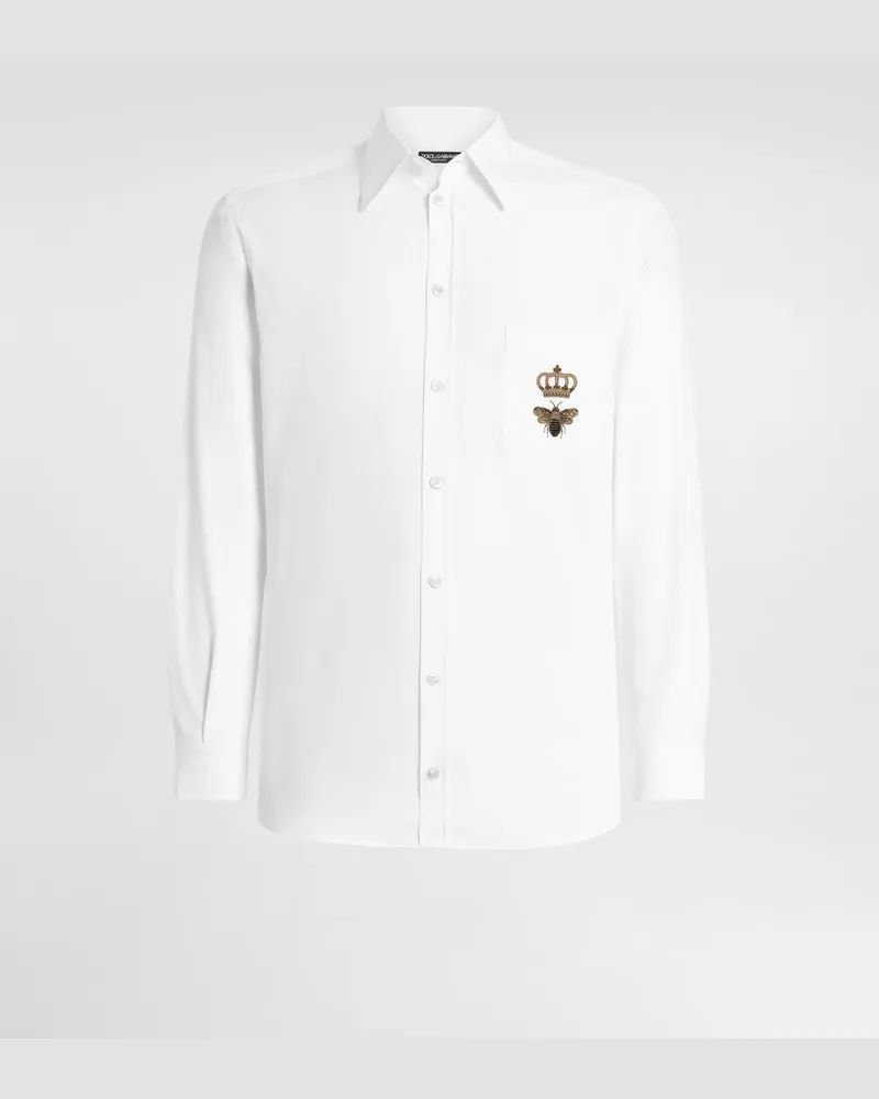 Dolce & Gabbana Hemd Martini Aus Baumwolle Mit Stickerei - Mann Hemden Wei� Baumwolle Weiss