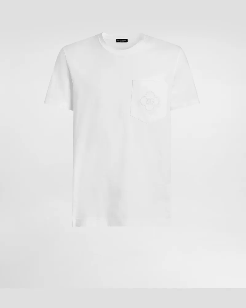 Dolce & Gabbana T-shirt Aus Baumwolle Mit Logostickerei - Mann T-shirts Und Polos Wei Weiss