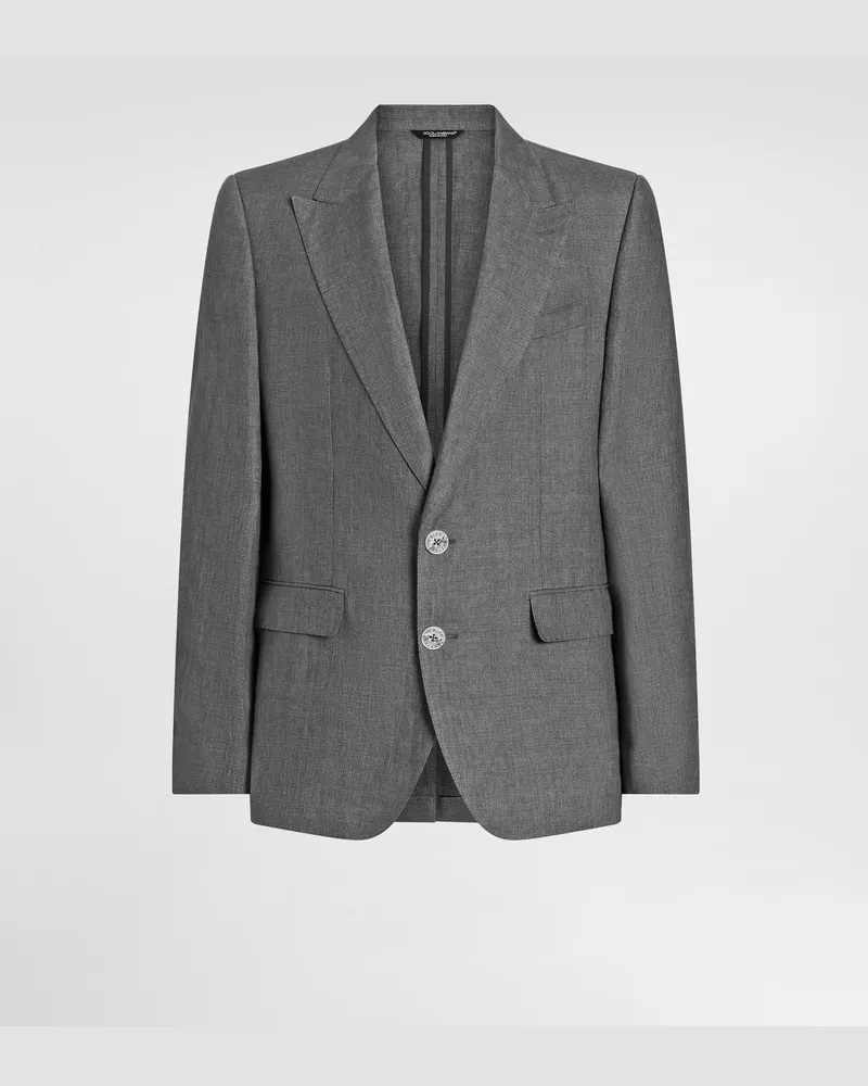 Dolce & Gabbana Einreihige Jacke Sicilia Aus Leinen Délavé - Mann Anzüge Und Blazer Grau Grau