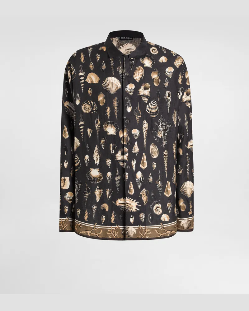 Dolce & Gabbana Shell-print Oversized Linen Canvas Shirt - Mann Hemden Multicolor Multicolor
