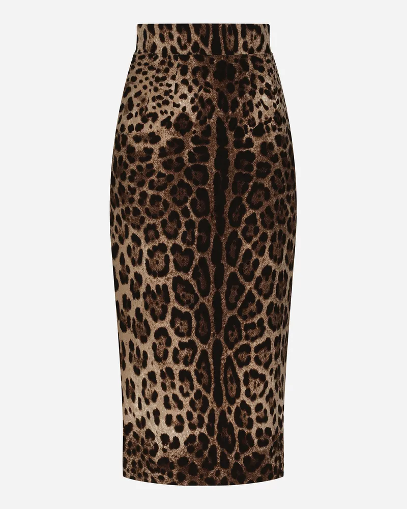 Dolce & Gabbana Longuette-rock Aus Double-krepp Leoprint - Frau Röcke Animalprint Wolle Animal-print