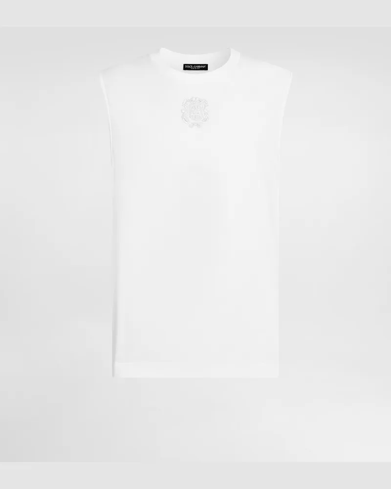 Dolce & Gabbana Tanktop Aus Baumwolle Mit Patch - Mann T-shirts Und Polos Wei White