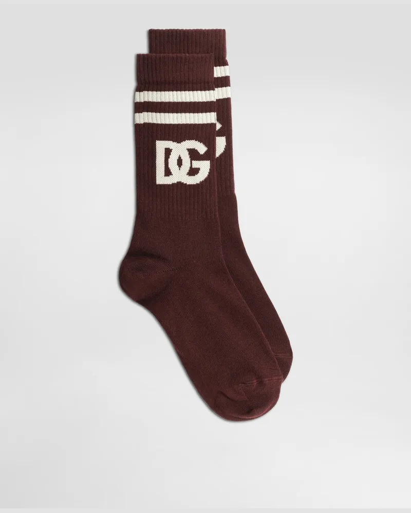 Dolce & Gabbana Strümpfe Aus Gerippter Baumwolle Mit Logo - Mann Socken Bordeaux Burgunderrot