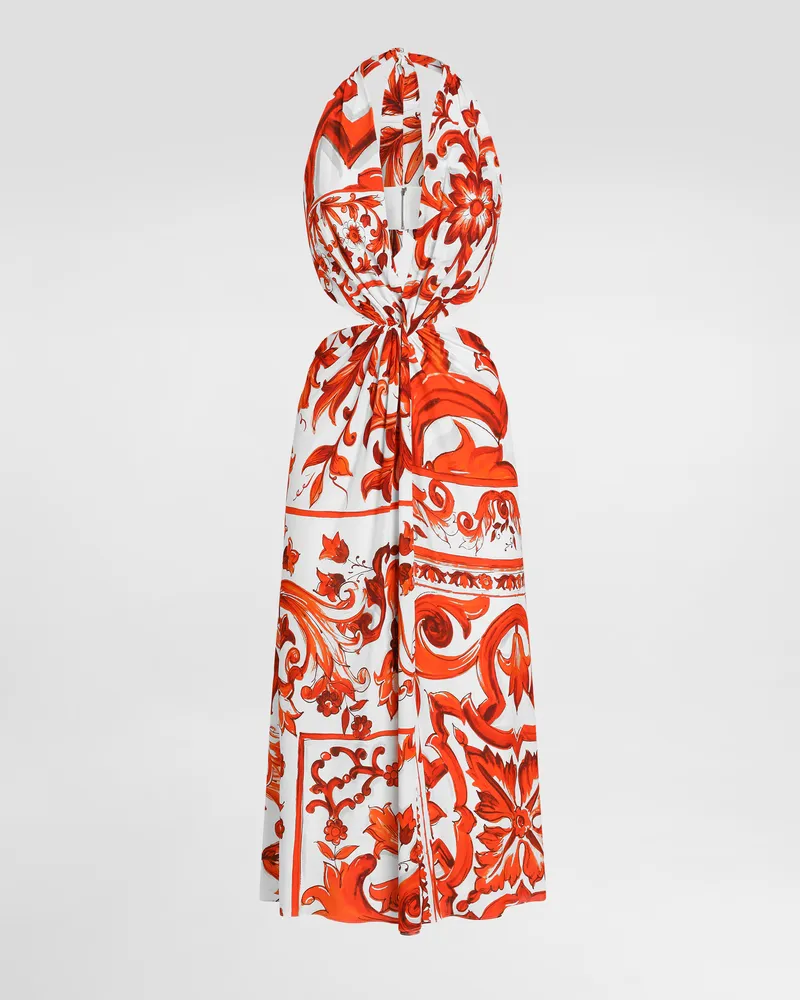 Dolce & Gabbana Maxikleid Aus Viskoseorganzin Mit Majolika-print - Frau Kleider Mehrfarbig Mehrfarbig