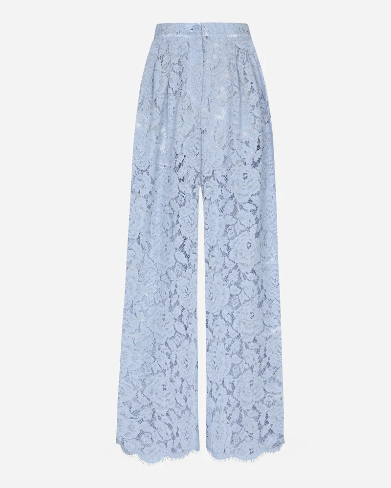 Dolce & Gabbana Ausgestellte Hose Aus Floraler Kordelspitze Mit Dg-logo - Frau Hosen Und Shorts Hellblau Hellblau