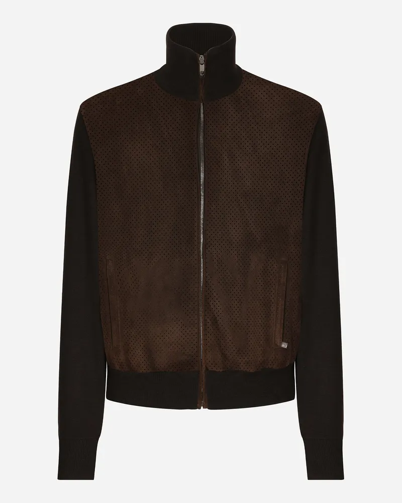 Dolce & Gabbana Jacke Mit Hohem Kragen Aus Wollgarn Und Leder - Mann Mäntel Und Jacken Braun Braun