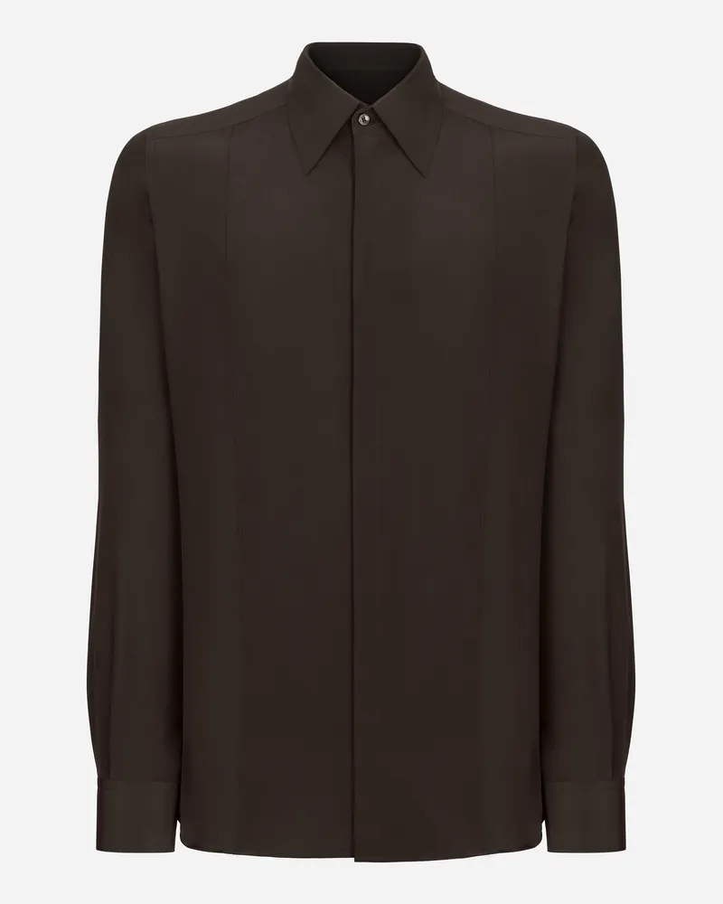 Dolce & Gabbana Hemd Martini Fit Mit Hemdbrust Aus Seide - Mann Hemden Braun Seide Brown
