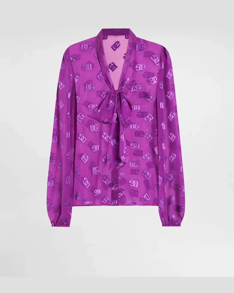 Dolce & Gabbana Chiffon Jacquard Shirt With Dg All-over Logo - Frau Blusen Und Tops Purple Purple