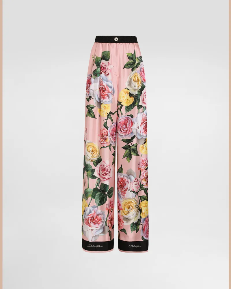 Dolce & Gabbana Pyjamahose Aus Seide Pfingstrosen- Und Rosenprint - Frau Hosen Und Shorts Drucken Drucken