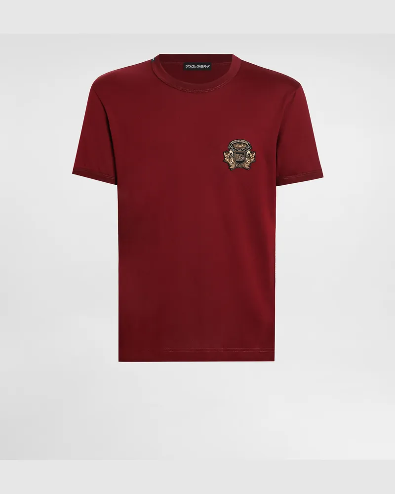 Dolce & Gabbana Baumwoll-t-shirt Mit Wappenpatch - Mann T-shirts Und Polos Bordeaux Burgunderrot