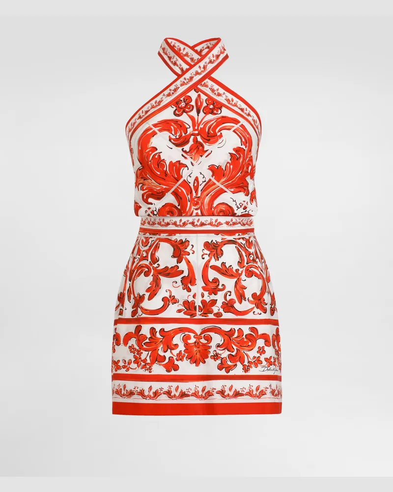 Dolce & Gabbana Kleid Aus Popeline Mit Majolika-print - Frau Kleider Mehrfarbig Mehrfarbig