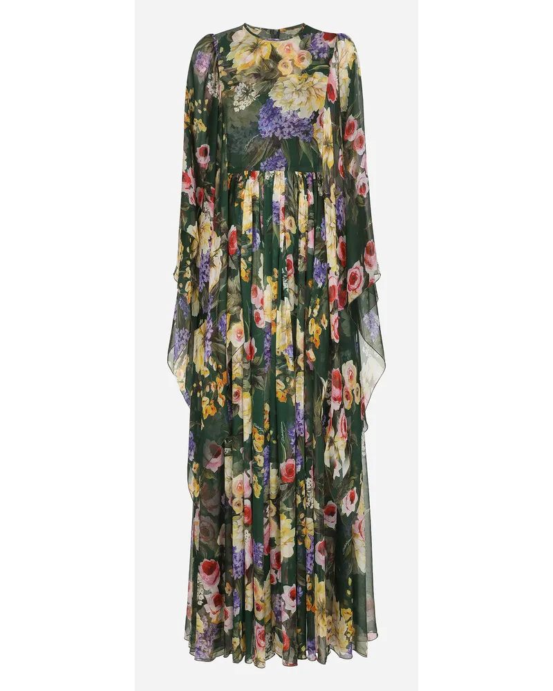 Dolce & Gabbana Langes Kleid aus Chiffon Gartenprint Print