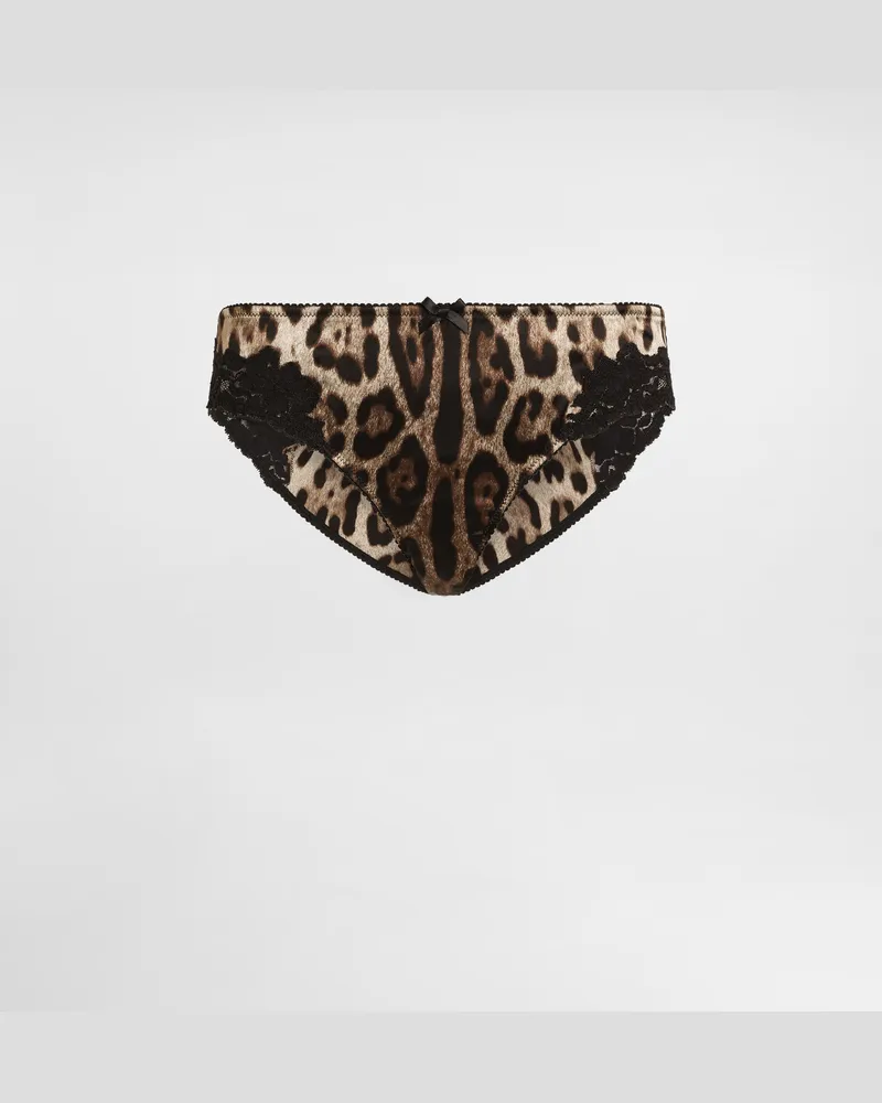 Dolce & Gabbana Slip Aus Satin In Leo-print - Frau Unterwäsche Animalprint Drucken