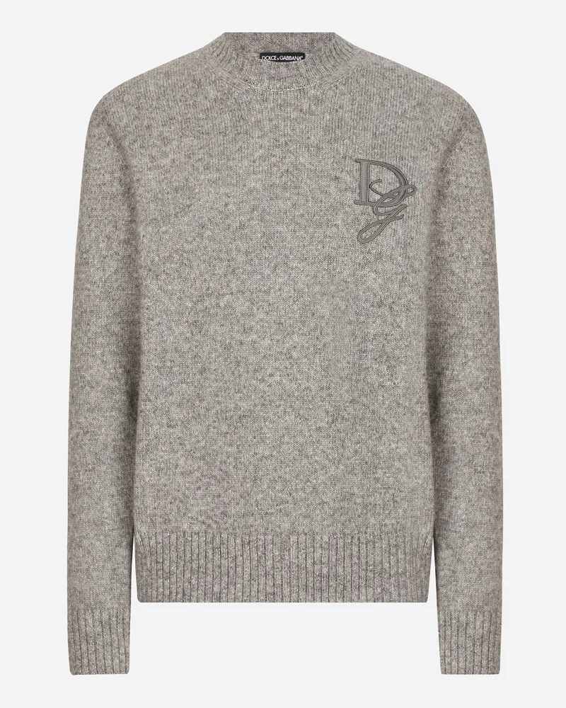 Dolce & Gabbana Rundhalspullover Aus Wolle Mit Dg-stickerei - Mann Strickwaren Grau Grau