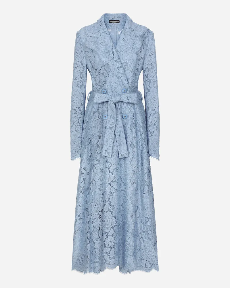 Dolce & Gabbana Trenchcoat aus floraler Kordelspitze mit DG-Logo Azurblau