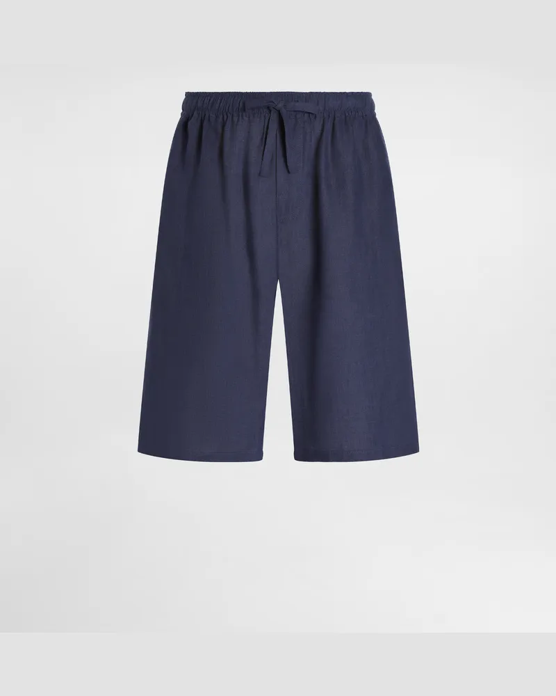 Dolce & Gabbana Bermudas Aus Leinen Mit Dg-logostickerei - Mann Hosen Und Shorts Blau Blau