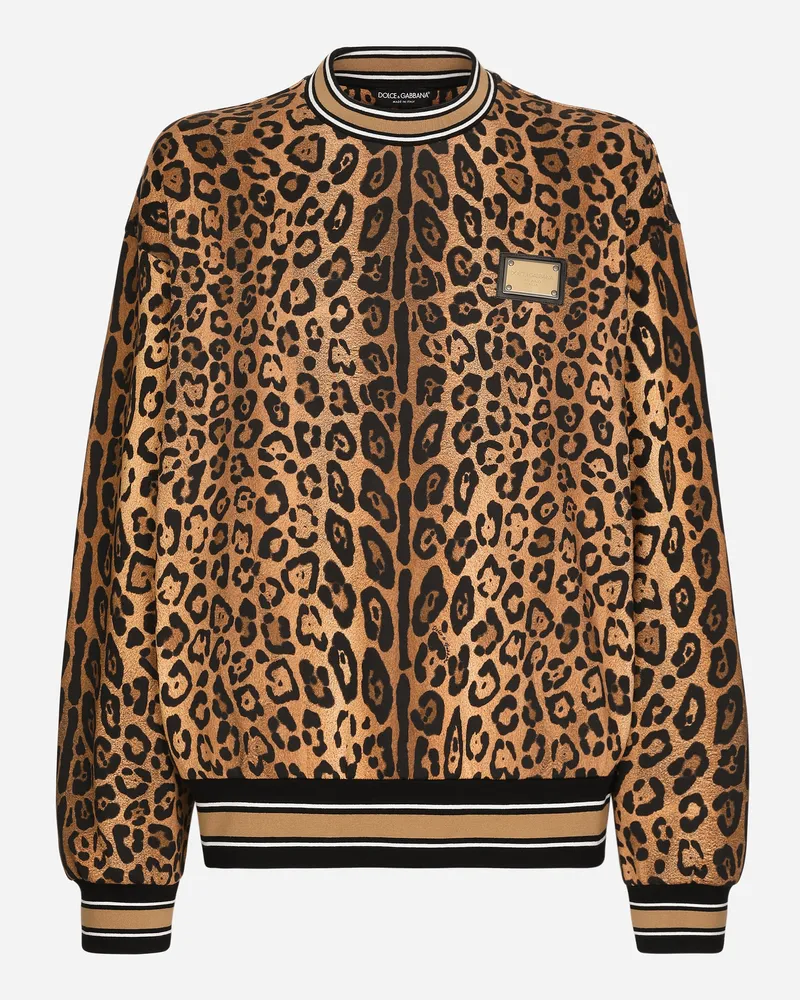 Dolce & Gabbana Rundhals-sweatshirt Crespo Im Leoprint Mit Plakette - Mann Sweatshirts Print Print
