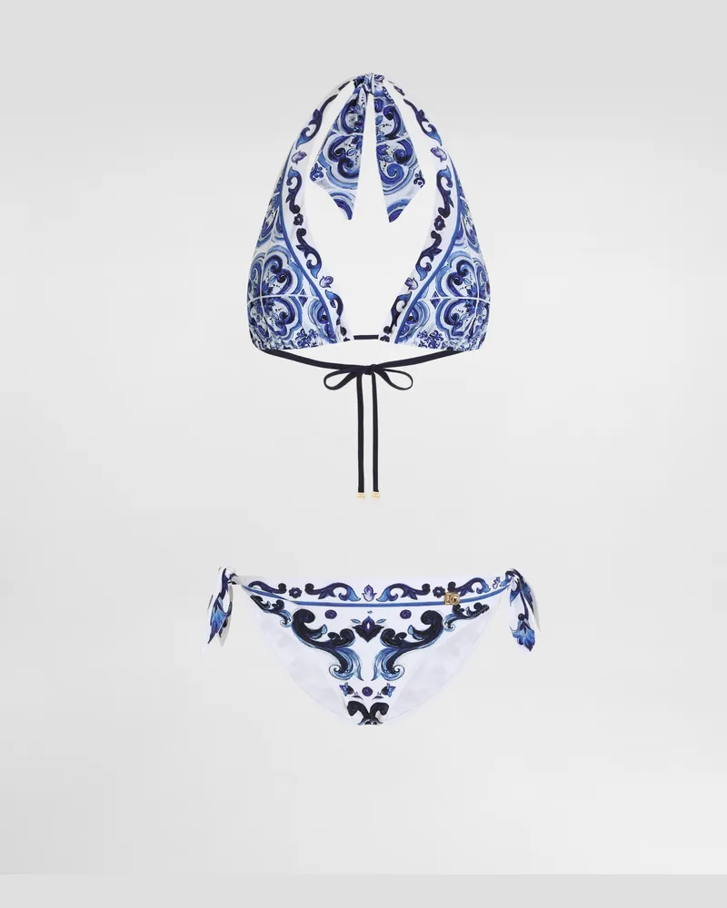 Dolce & Gabbana DG EXCLUSIVE  Triangel-bikini Mit Majolika-print - Frau Bademode Blau Stoff Drucken