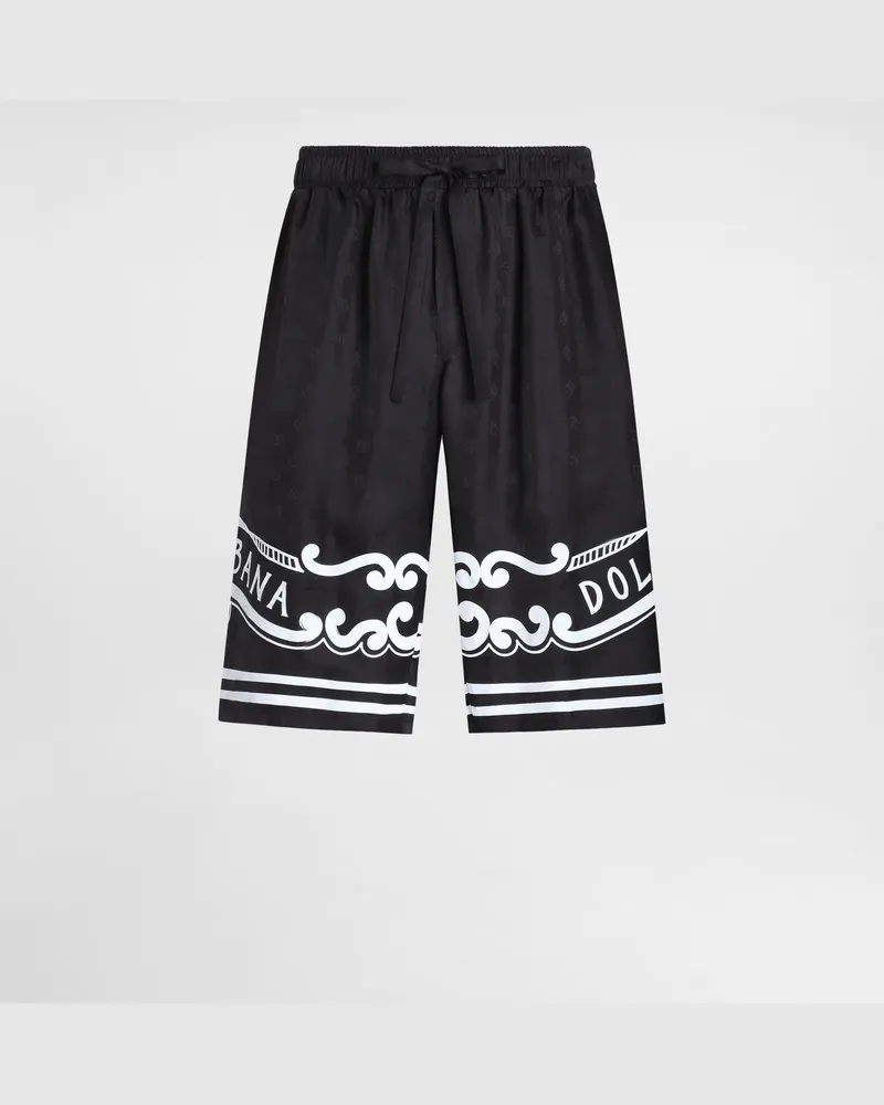 Dolce & Gabbana Bermudas Aus Seide Mit Details Im Bandana-print - Mann Hosen Und Shorts Schwarz Schwarz