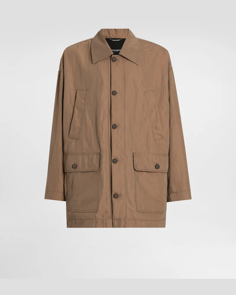 Dolce & Gabbana Parka Aus Technischem Gewebe Mit Plakette - Mann Mäntel Und Jacken Beige Beige