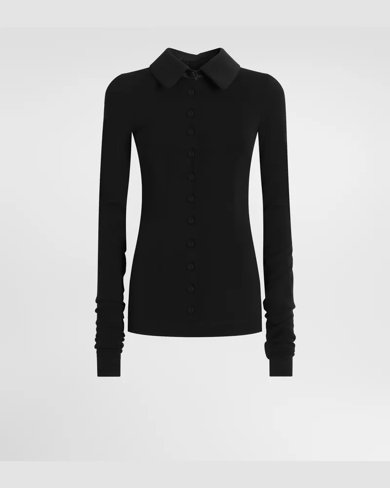 Dolce & Gabbana Bluse Aus Wolljersey - Frau Collection Schwarz Schwarz