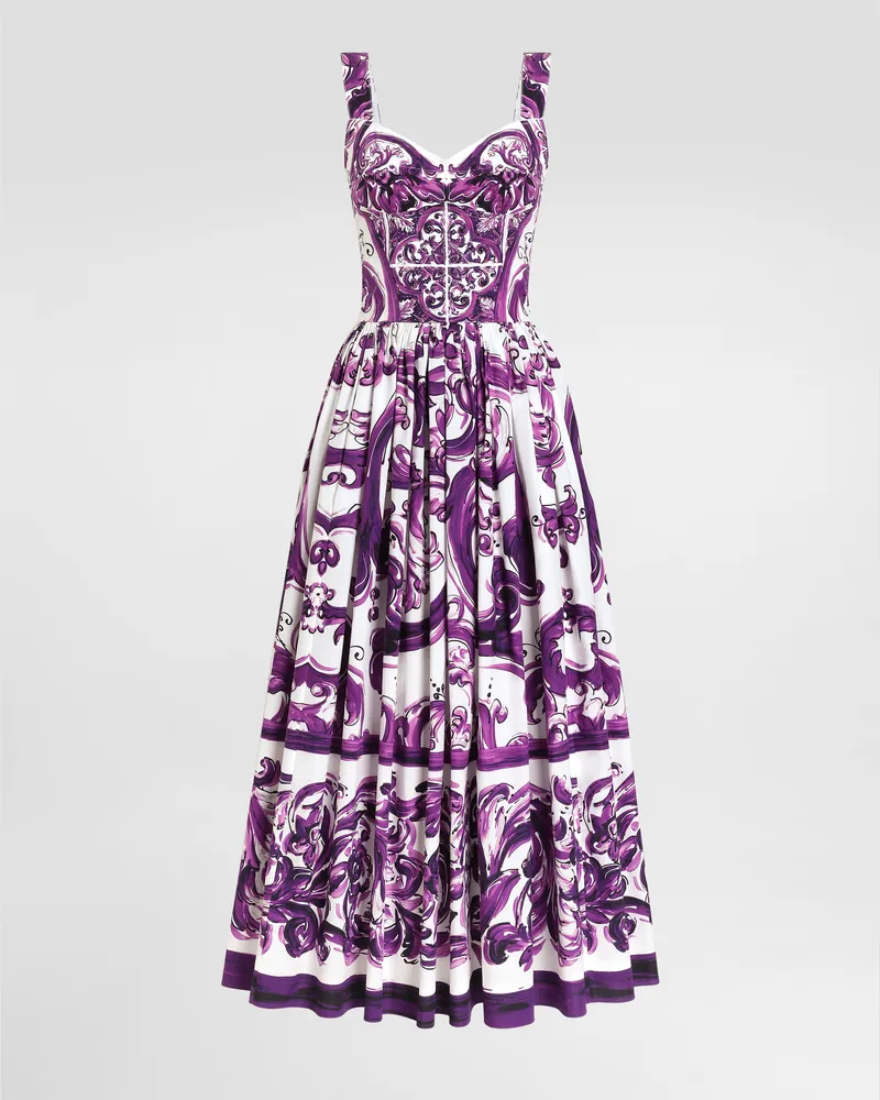 Dolce & Gabbana Long Poplin Dress With Majolica Print - Frau Kleider Multicolor Multicolor