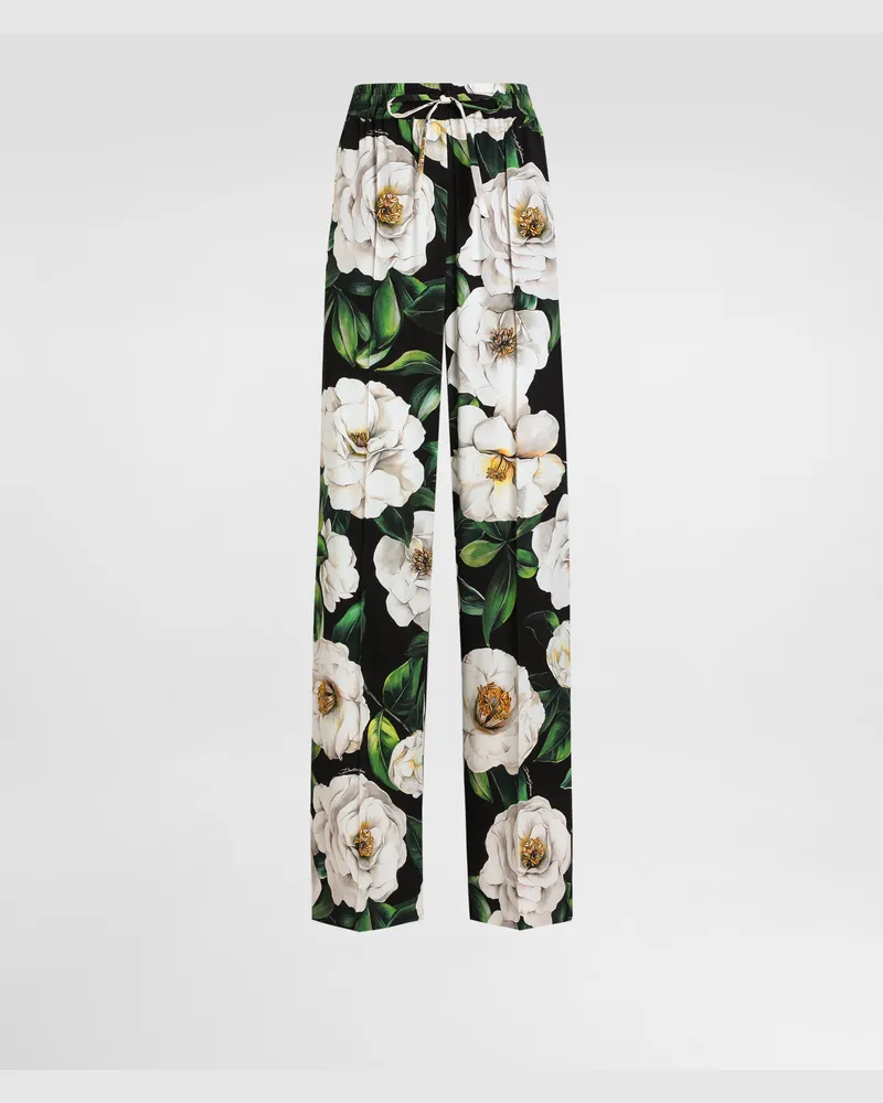 Dolce & Gabbana Pyjamahose Aus Charmeuse Gardenien-print - Frau Hosen Und Shorts Drucken Drucken