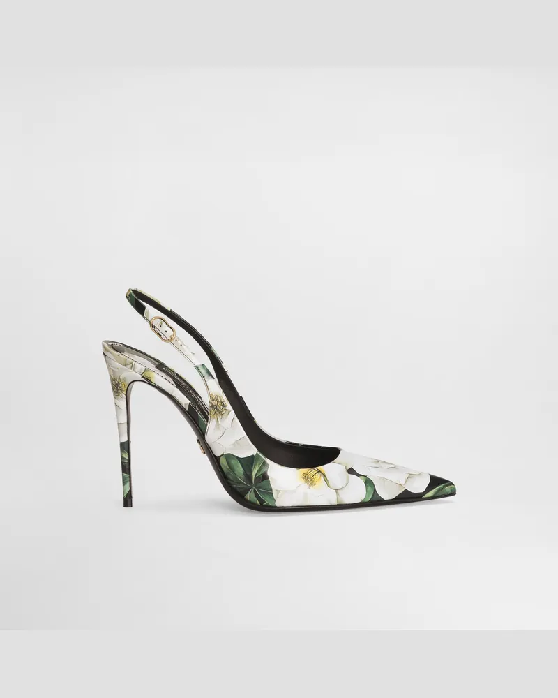 Dolce & Gabbana Slingback Aus Bedrucktem Glänzendem Kalbsleder - Frau Pumps Und Slingbacks Drucken Drucken