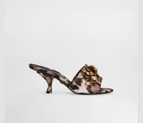 Leopard-print Satin Mules With Embellishments - Frau Pantoletten Und Mules Animalprint