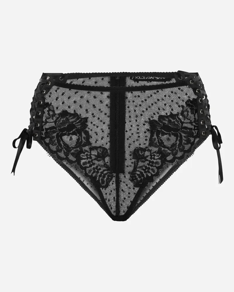 Dolce & Gabbana Taillenslip Aus Spitze - Frau Unterwäsche Schwarz Stoff Schwarz